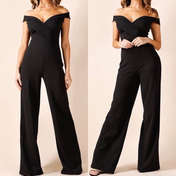 Pants - PRICE FIRM Classy Black off the shoulder jumpsuit